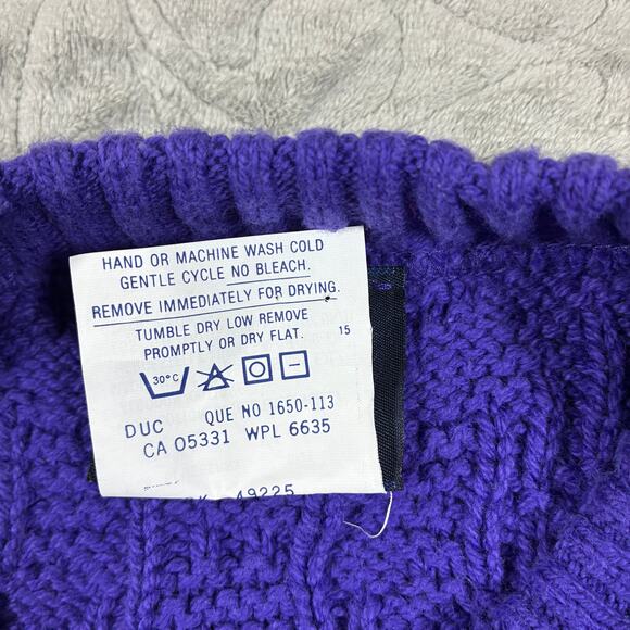 Vintage 90s Woolrich Cable Knit Sweater Women XL Blue Purple Cotton Chunky - Picture 4 of 10